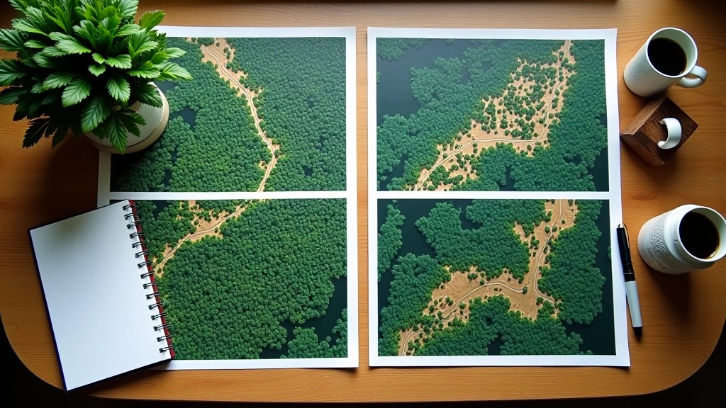 Four satellite image panels arranged in a grid showing the same forest area from January, April, July, and October with distinct color variations indicating seasonal vegetation changes