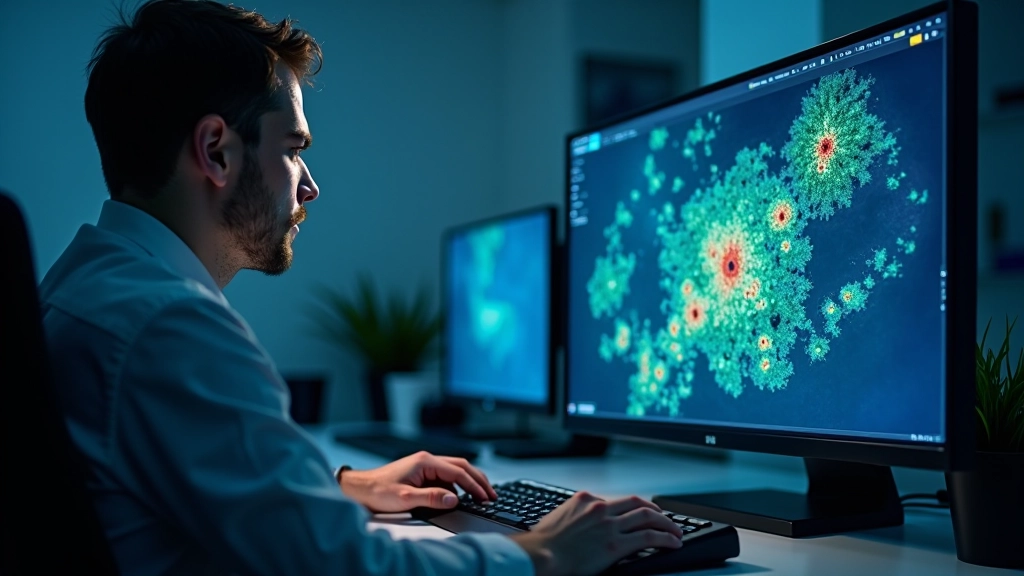 Professional analyzing satellite and drone image data on computer workstation